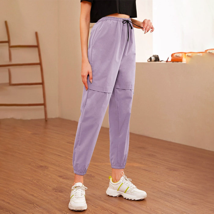 Letter Patched Drawstring Waist Tapered Pants