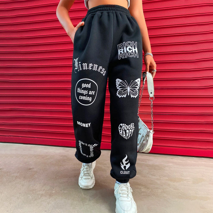 Letter & Butterfly Print Sweatpants