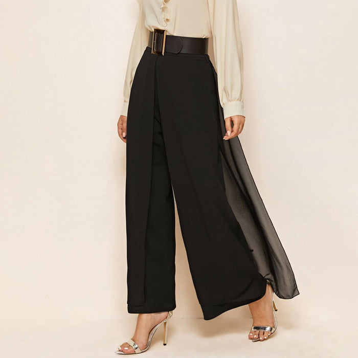 Skirt Overlay Buckle Belted Wide Leg Pants