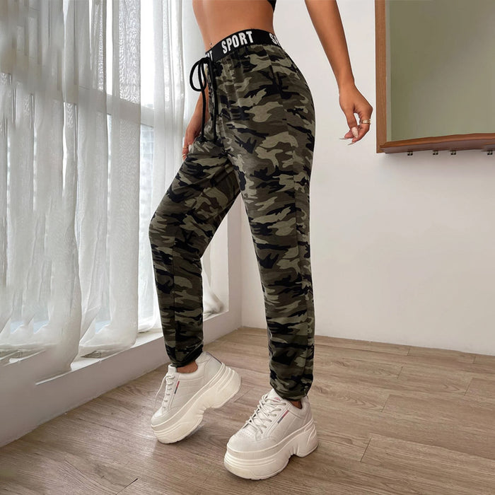 Camo Print Knot Front Letter Tape Sweatpants