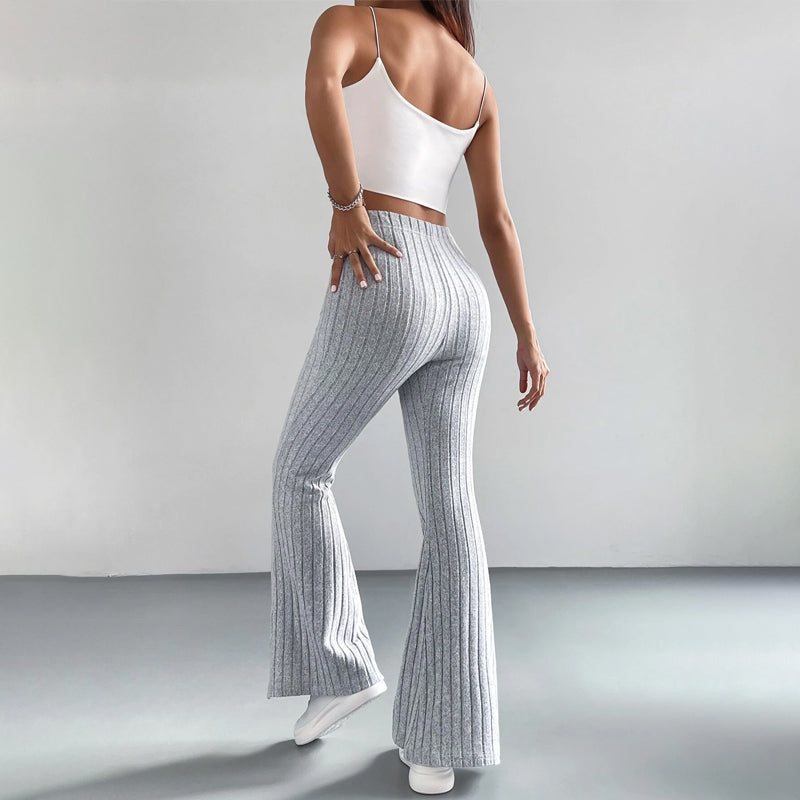 High Waist Casual Rib Knit Pants