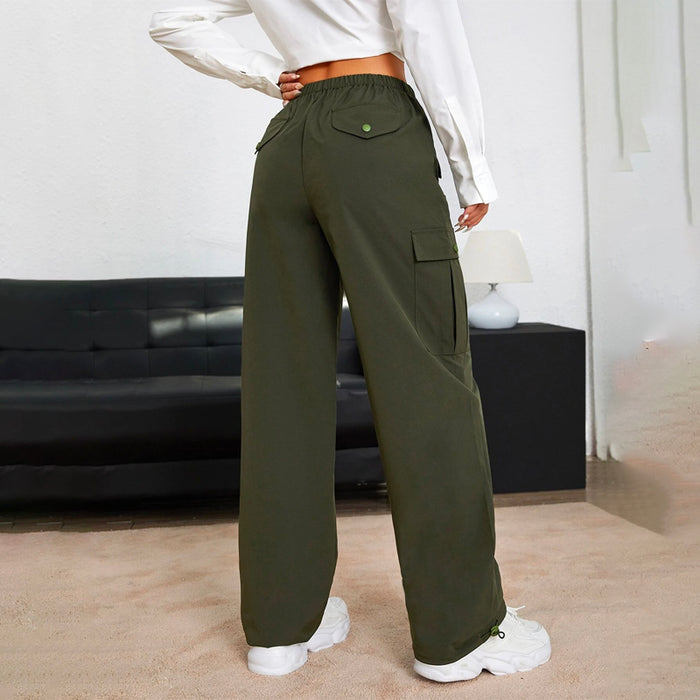 Easy Wear Solid Drawstring Waist Cargo Pants