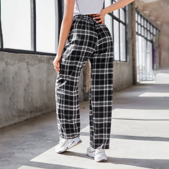 Casual Tartan Straight Leg Pants