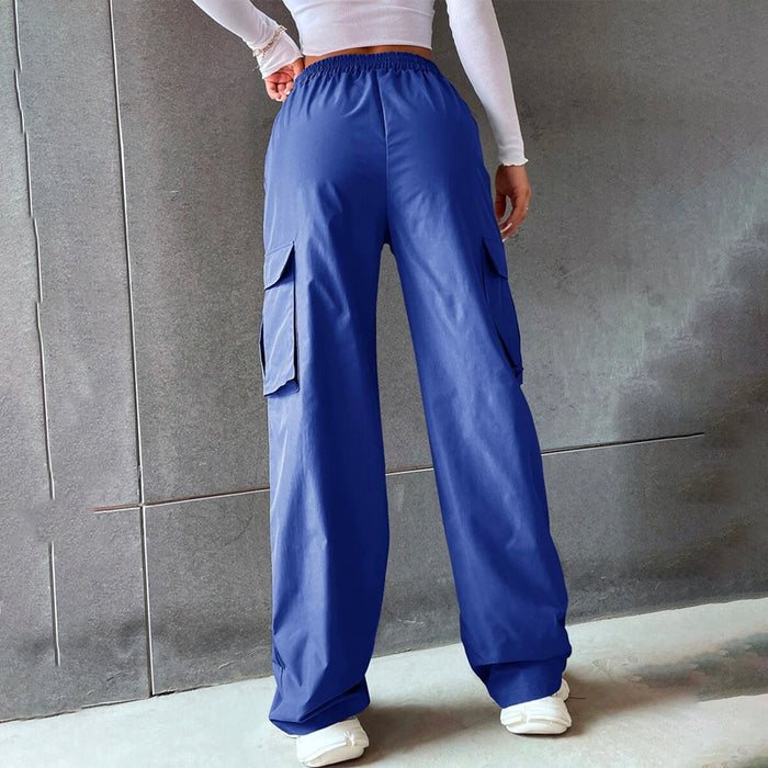 Solid High Waist Flap Pocket Cargo Pants