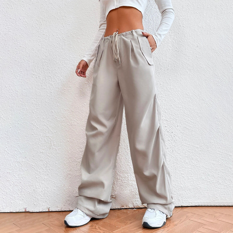 Solid Drawstring Waist Casual Pants