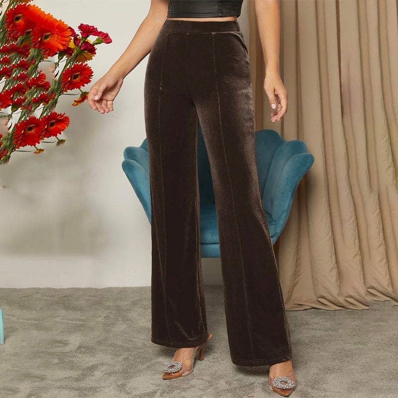 High Waist Solid Velvet Pants