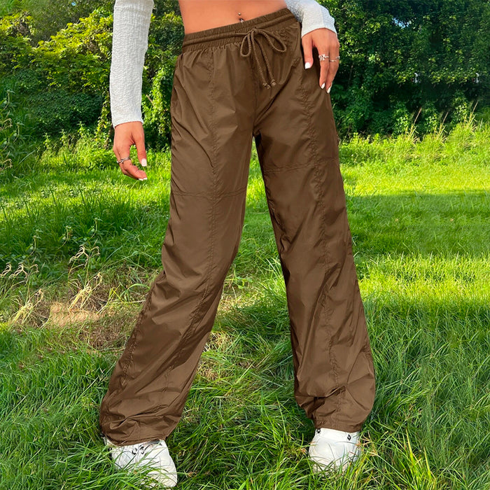 Solid Drawstring Waist Parachute Pants