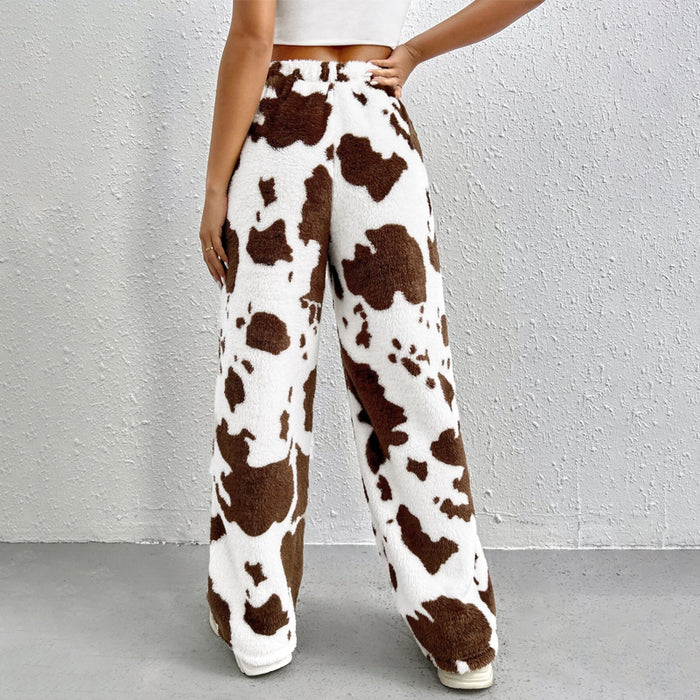 High Waist Print Shearling Pants