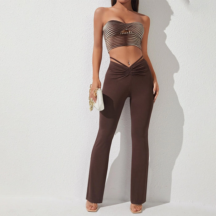 High Waist Ruched Flare Leg Pants