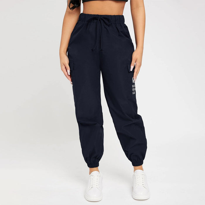 Slogan Patched Drawstring Pants