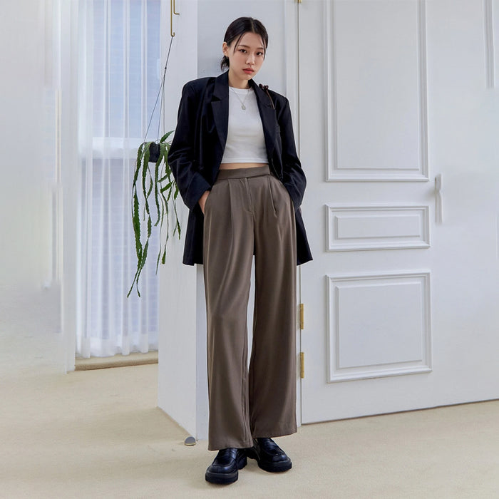 High Waist Plicated Detail Wide Leg Pants