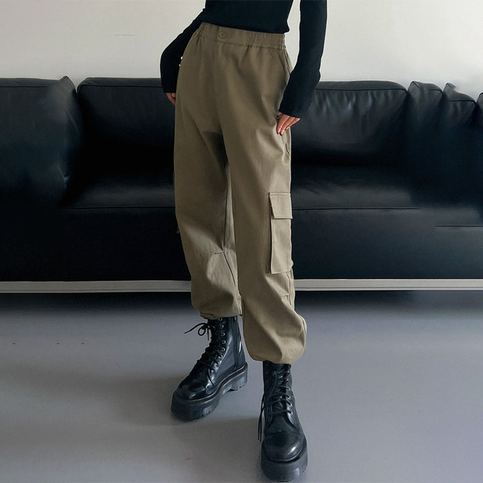 Solid Slant Pocket Cargo Pants