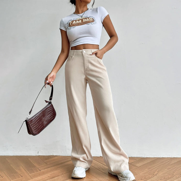 High Waist Button Front Wide Leg Pants