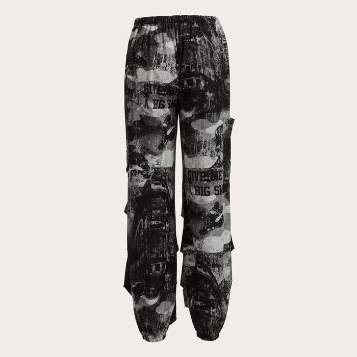 Figure & Letter Graphic Drawstring Waist Parachute Cargo Pants