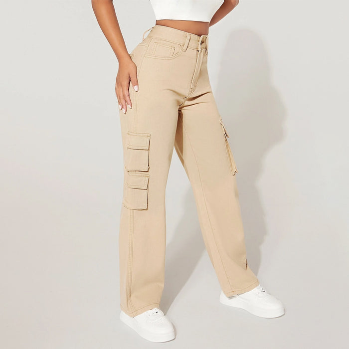 Flap Pocket Side Cargo Jeans For Women's