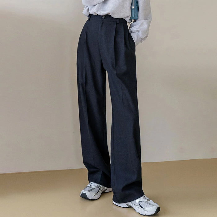 High Waist Slant Pocket Fold Pleated Pants