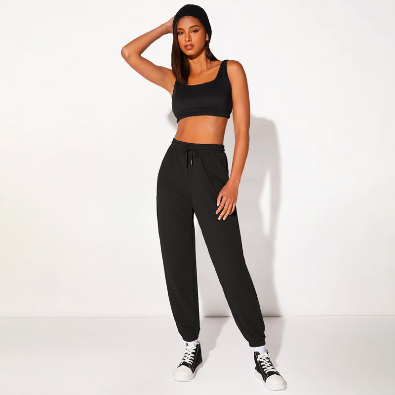 Solid Drawstring Waist Joggers Sweat Pants