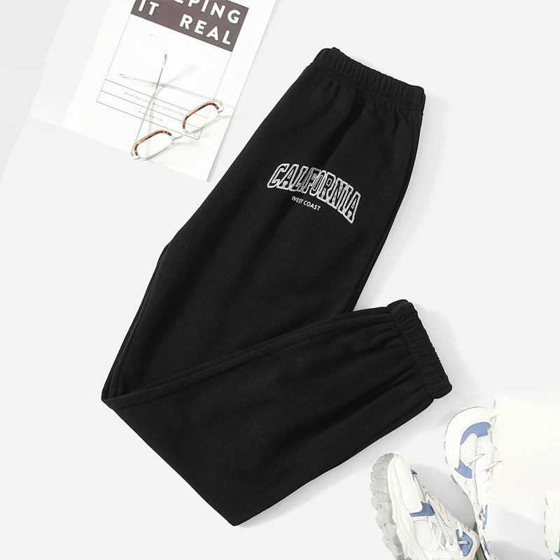 Letter Graphic Elastic Waist Sweatpants