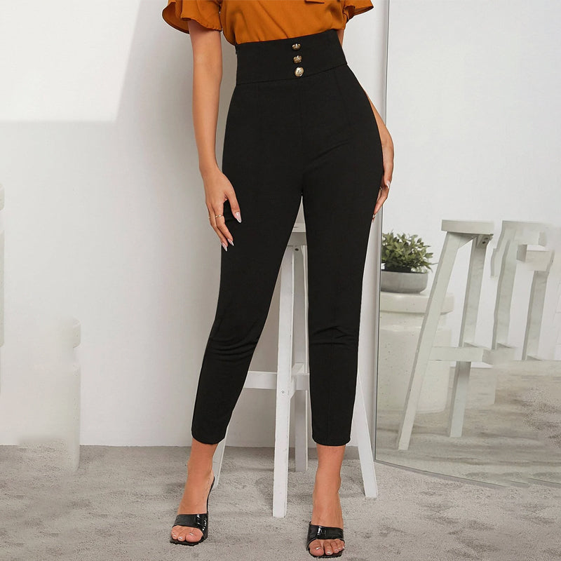 Buttoned Detail Wide Waistband Pants