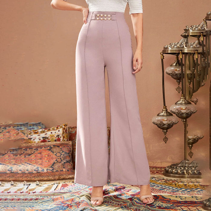 Solid Pearl Beaded Wide Leg Pants