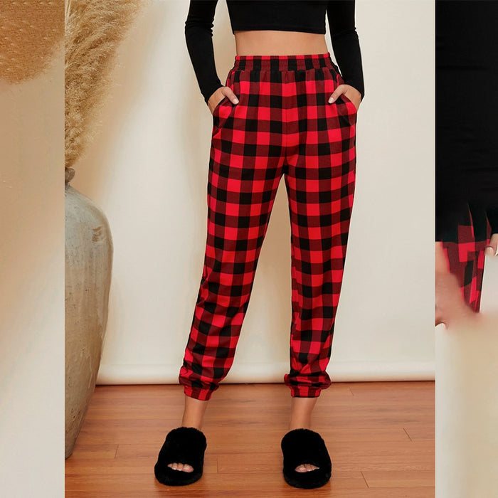 Elastic Waist Slant Pocket Gingham Crop Pants