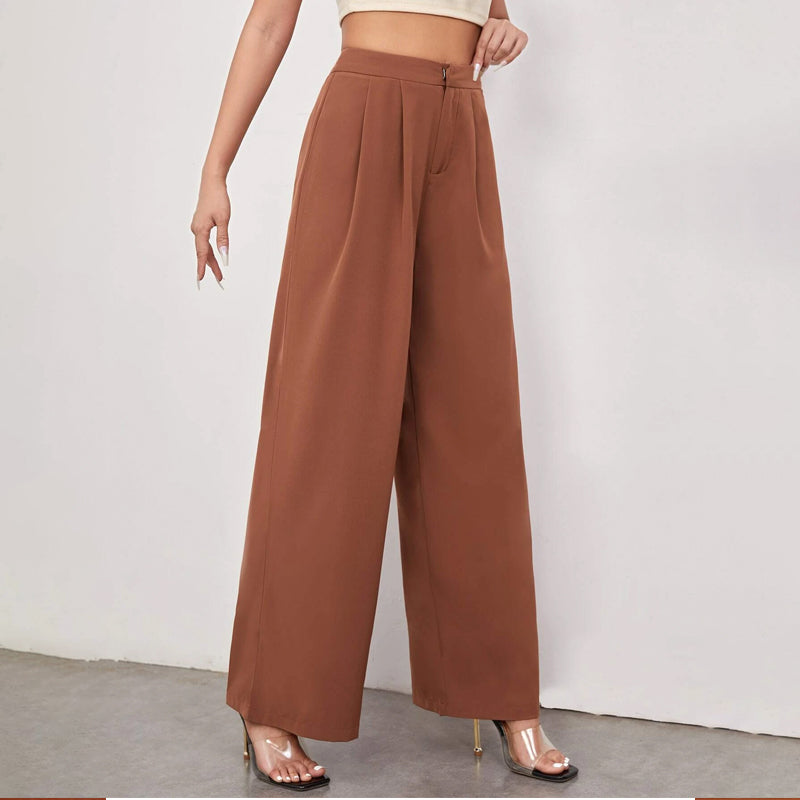 Zipper Fly Fold Pleated Palazzo Pants