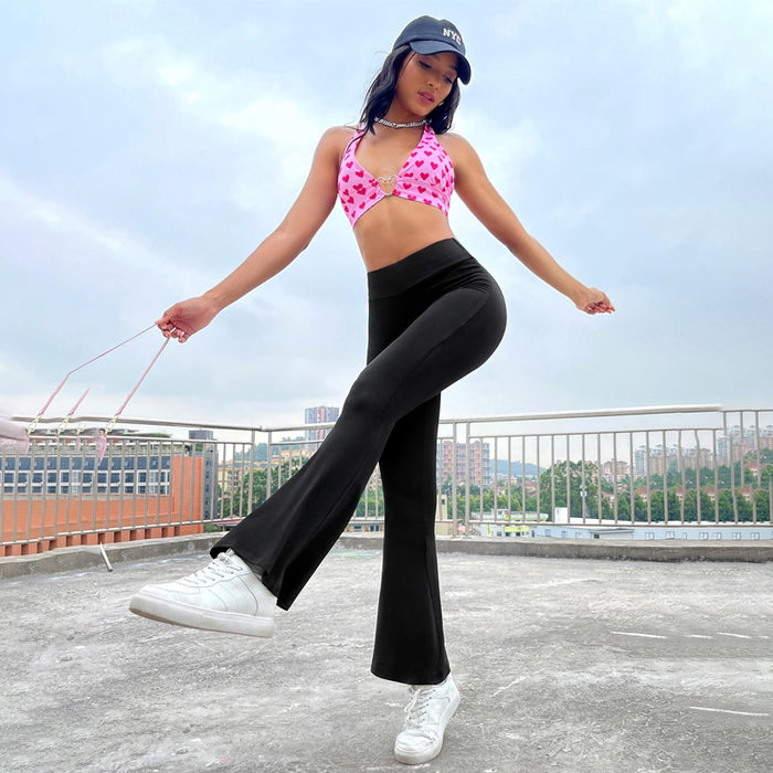 Solid Wideband Waist Flare Leg Pants