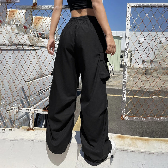 Flap Pocket Side Drawstring Waist Cargo Pants