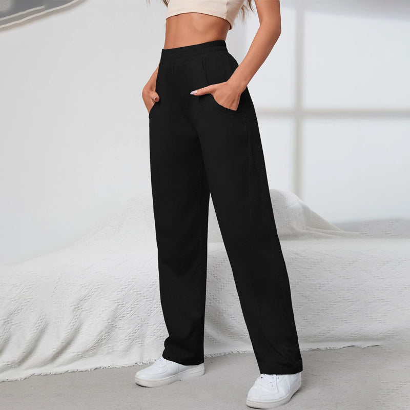 Solid Long Elastic Waist Loose Sweatpants