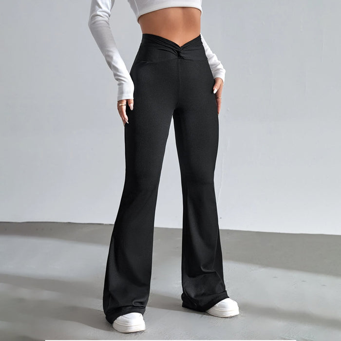 Solid Twist Detail Flare Leg Pants