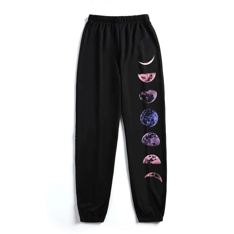 Moon Graphic Print Elastic Waist Easy Wear Sweatpants