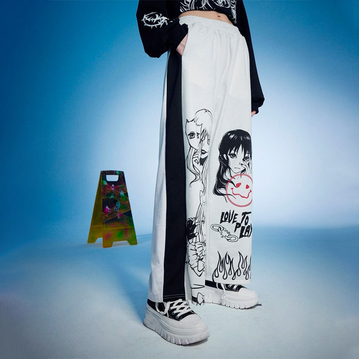 Anime Figure Graphic Color Block Sweatpants