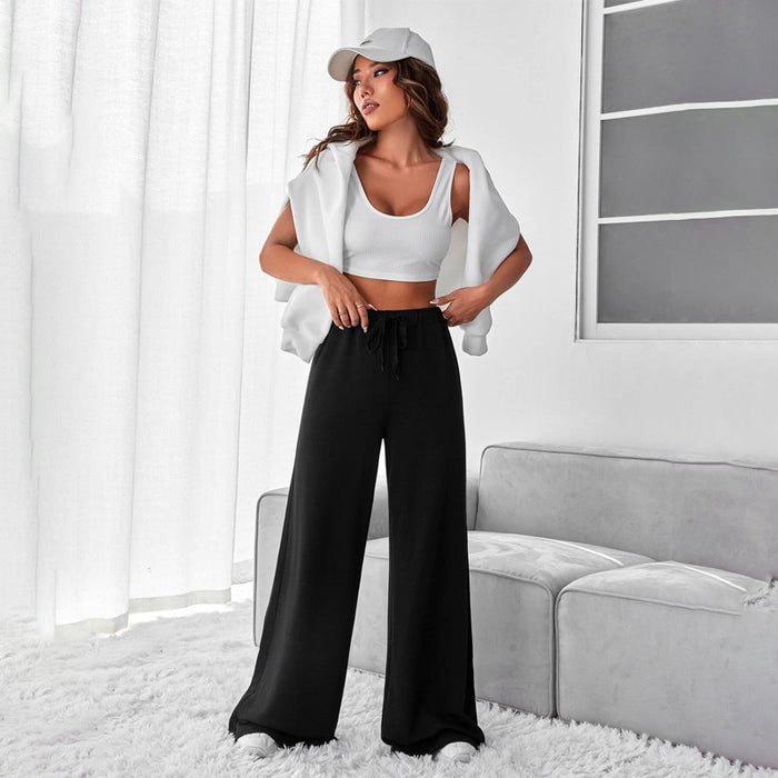 Solid High Waist Wide Leg Sweatpants