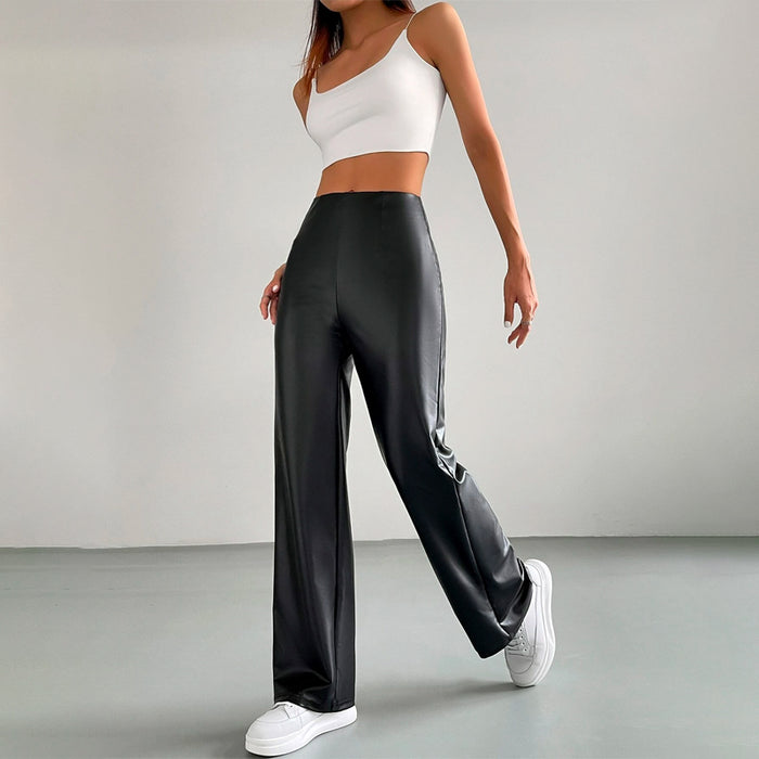 High Waist PU Straight Leg Pants