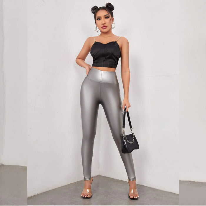 Solid Skinny PU Leather Pants