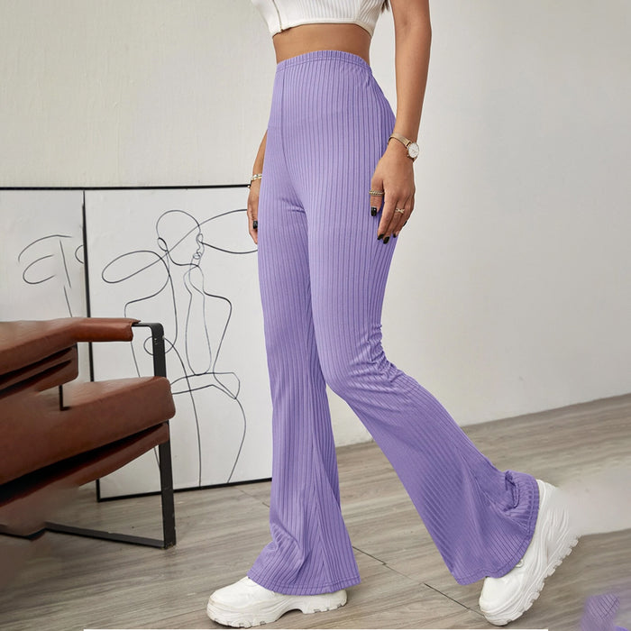 Easy Wear Solid Ribbed Flared Leg Pants