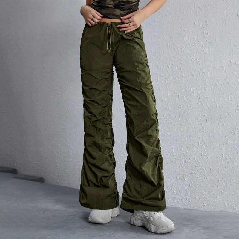 Easy Wear Solid Drawstring Waist Ruched Pants