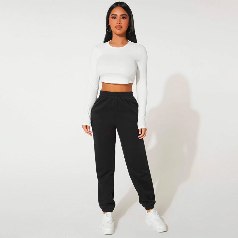 Solid Elastic Waist Woven Sweatpants