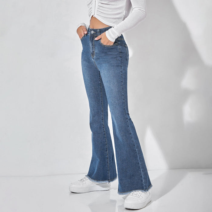 High Waist Raw Hem Flare Leg Jeans