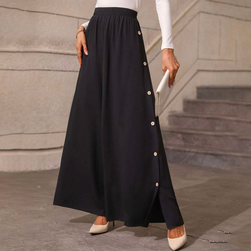 Button Side Wide Leg Pants