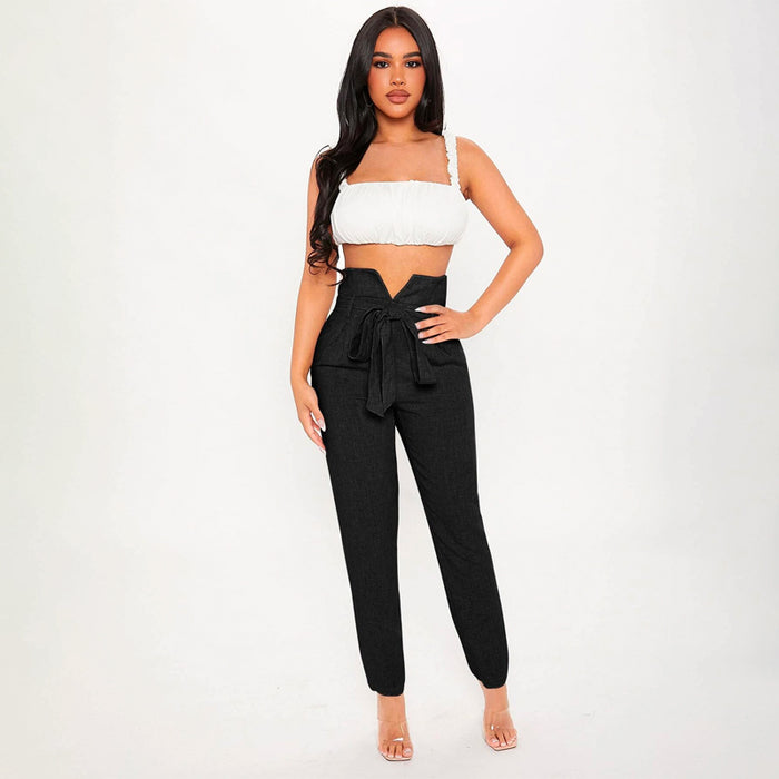 High Waist V Cut Belted Pants