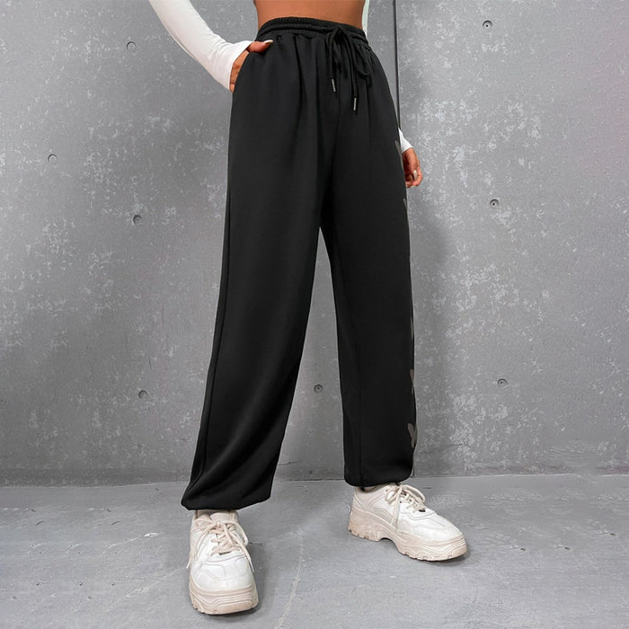 Reflective Butterfly Print Drawstring Waist Sweatpants