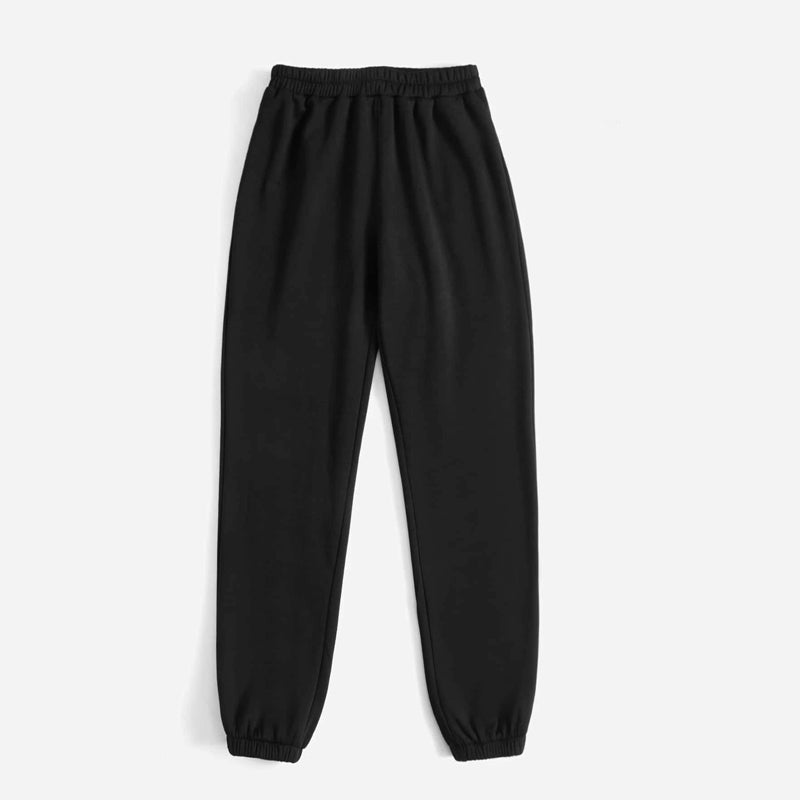 Solid Elastic Waist Thermal Lined Drawstring Sweatpants