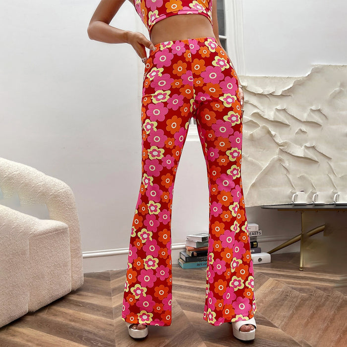 Floral Print Flare Leg Pants