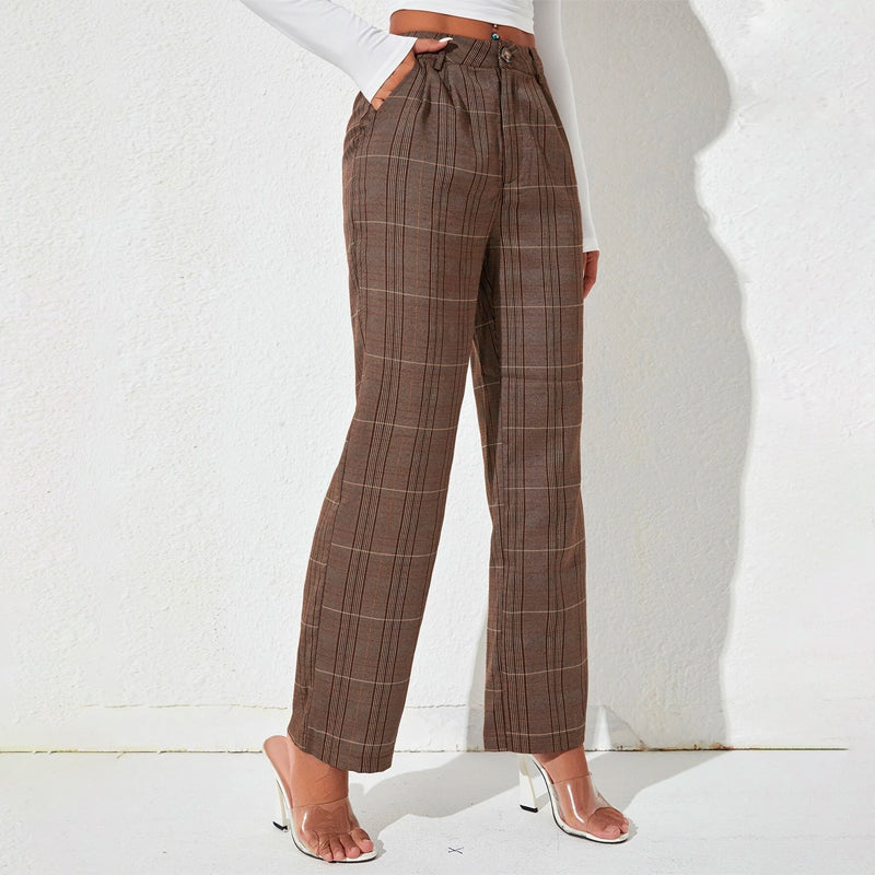 Petite Plaid Print High Waist Pants