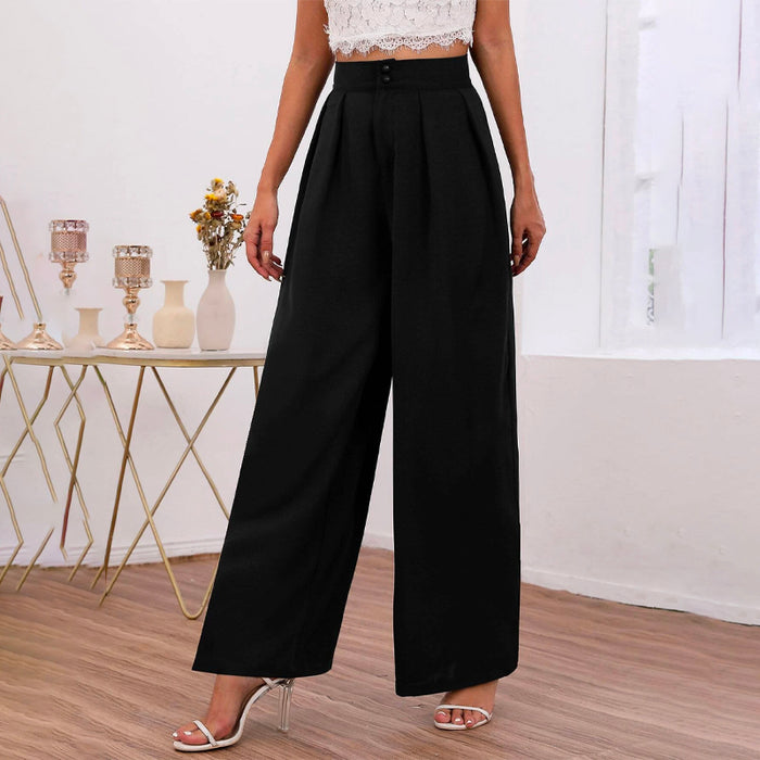 High Waist Fold Pleated Wide Leg Pants