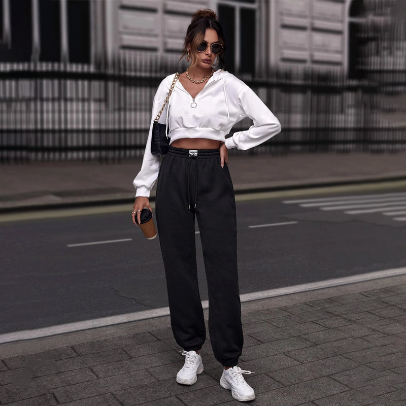 Letter Patched Drawstring Waist Sweatpants