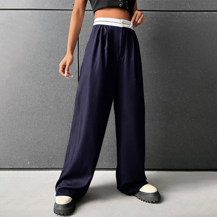 High Waist Fold Pleated Colorblock Pants