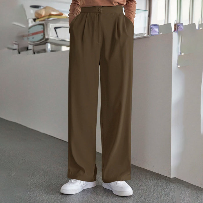 Solid Slant Pocket Wide Leg Pants