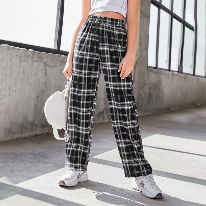 Casual Tartan Straight Leg Pants